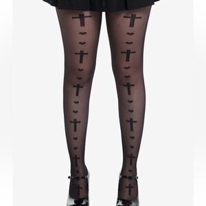 Black Cross & Heart Tights Hot‎ Topic